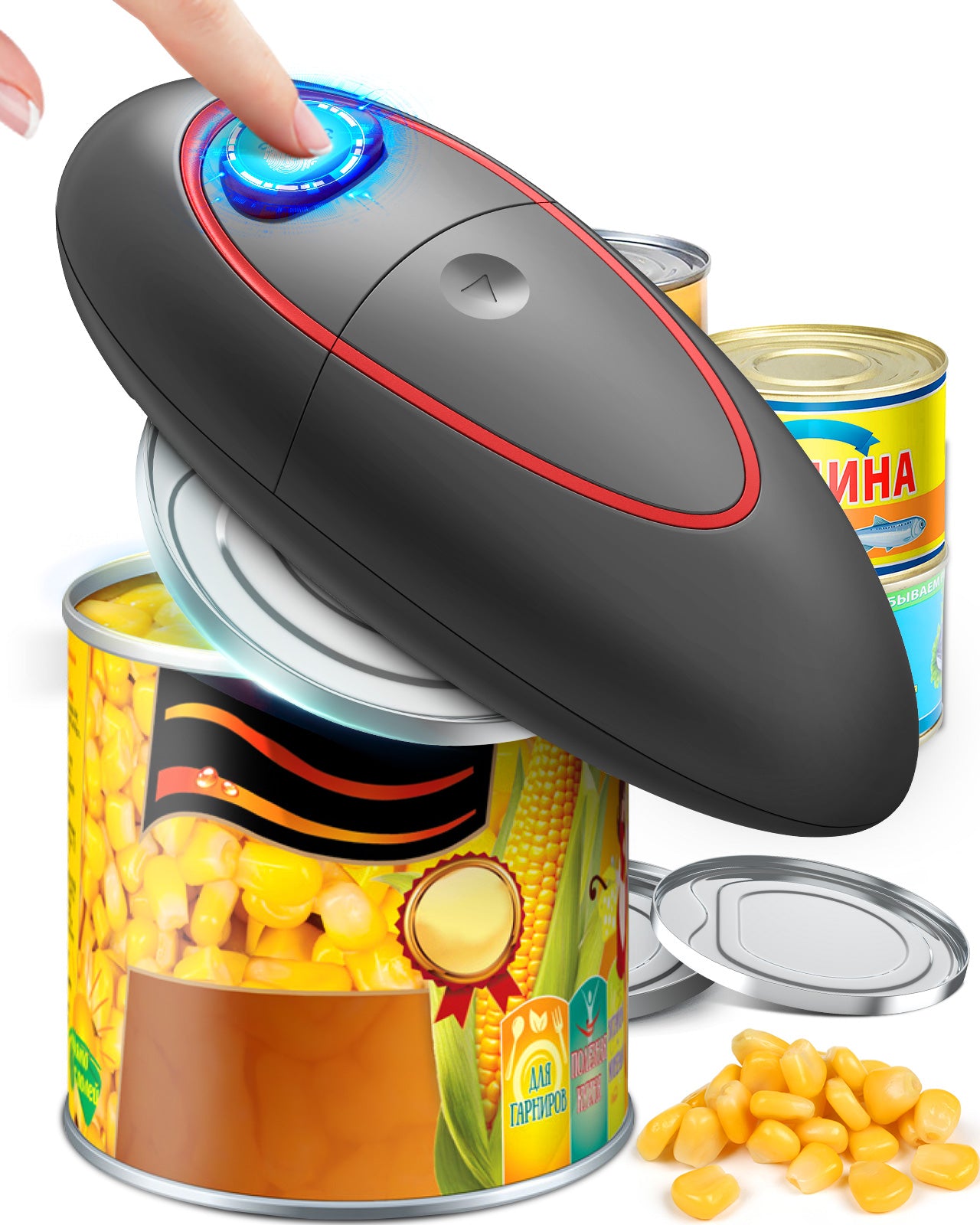 One Touch Electric Can Opener Fits Almost All Can Sizes for Seniors with Arthritis, Hand Held Battery Operated Can Opener with Smooth Edge, Food Safe Kitchen Gadgets Automatic Can Opener for Kitchen