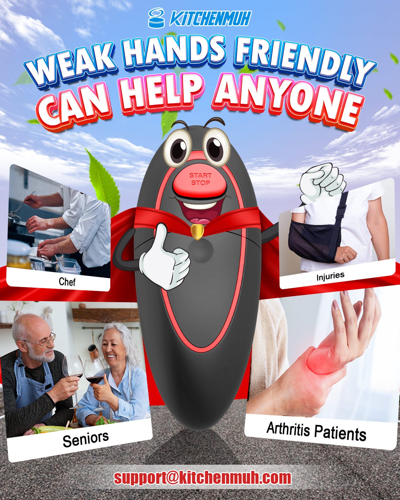 One Touch Electric Can Opener Fits Almost All Can Sizes for Seniors with Arthritis, Hand Held Battery Operated Can Opener with Smooth Edge, Food Safe Kitchen Gadgets Automatic Can Opener for Kitchen