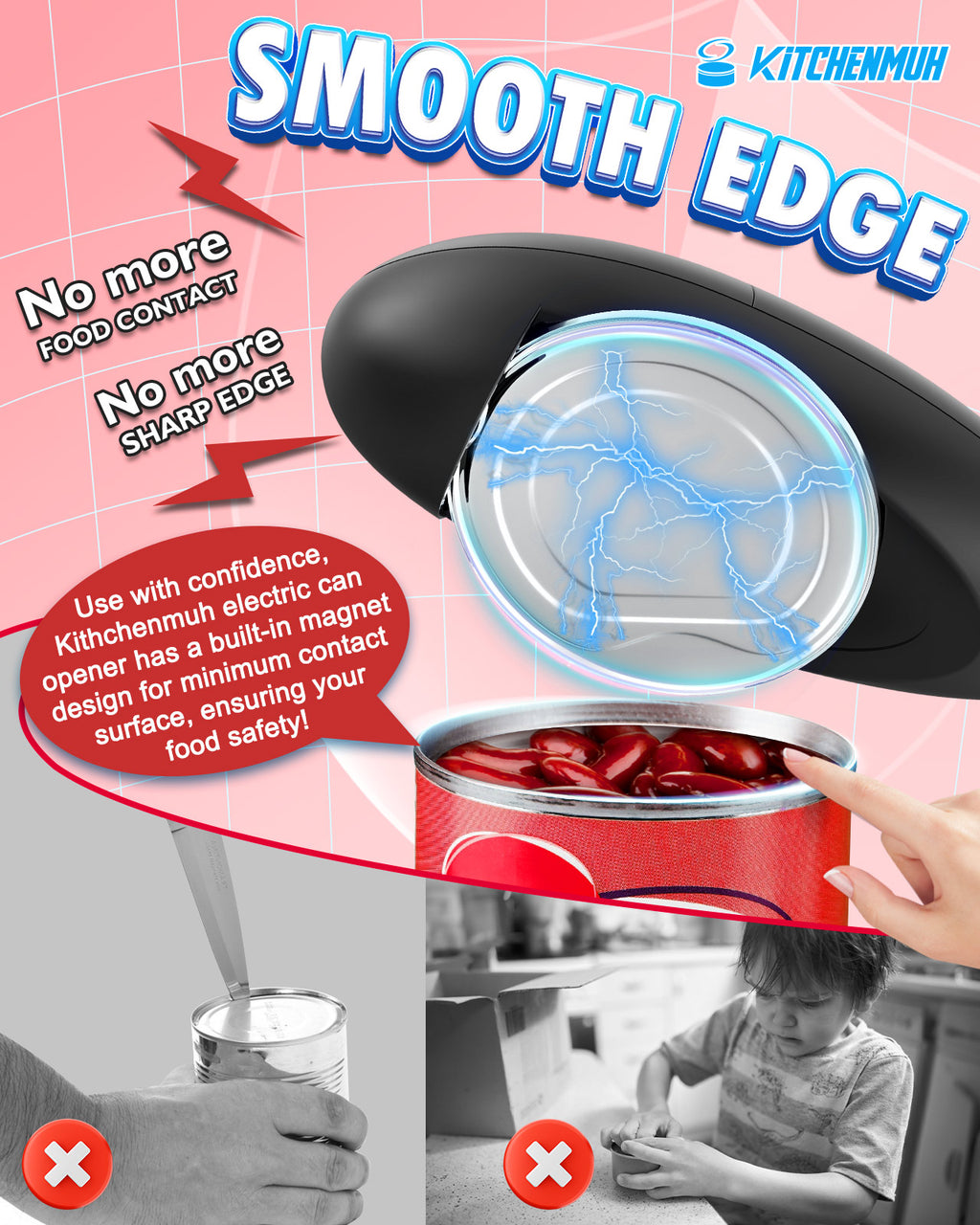 One Touch Electric Can Opener Fits Almost All Can Sizes for Seniors with Arthritis, Hand Held Battery Operated Can Opener with Smooth Edge, Food Safe Kitchen Gadgets Automatic Can Opener for Kitchen