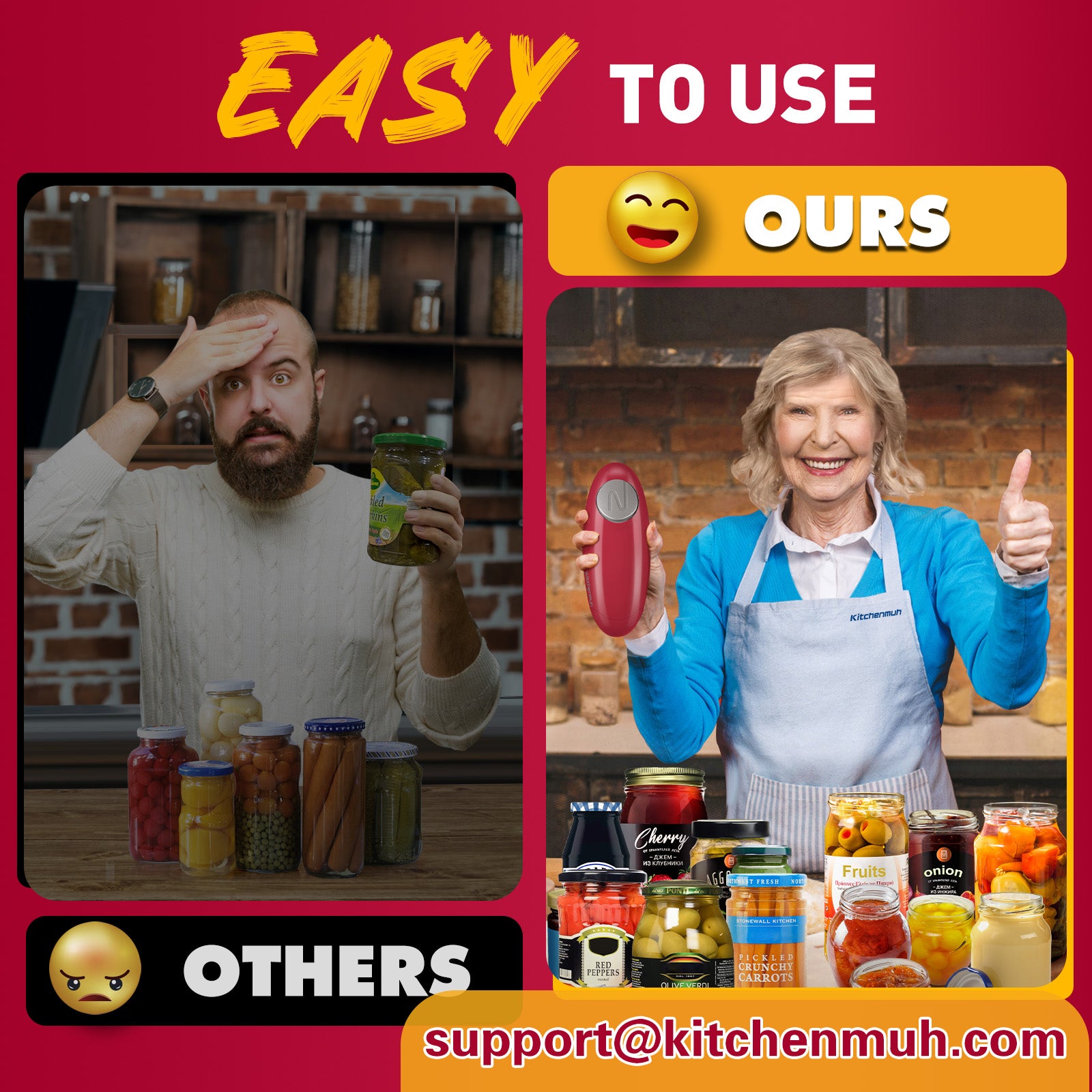 Higher Torque Electric Jar Opener for Seniors with Arthritis Fit Almost Jars Size, Strong Tough Automatic Jar Opener for Weak Hands, Hands Free Battery Operated Bottle Opener for Arthritic Hands Red