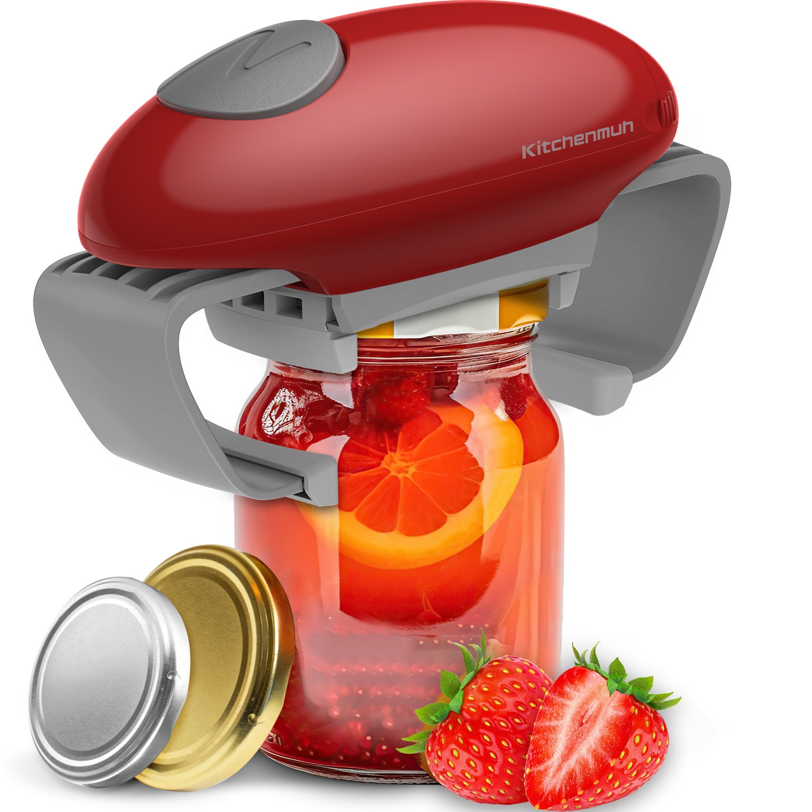 Higher Torque Electric Jar Opener for Seniors with Arthritis Fit Almost Jars Size, Strong Tough Automatic Jar Opener for Weak Hands, Hands Free Battery Operated Bottle Opener for Arthritic Hands Red